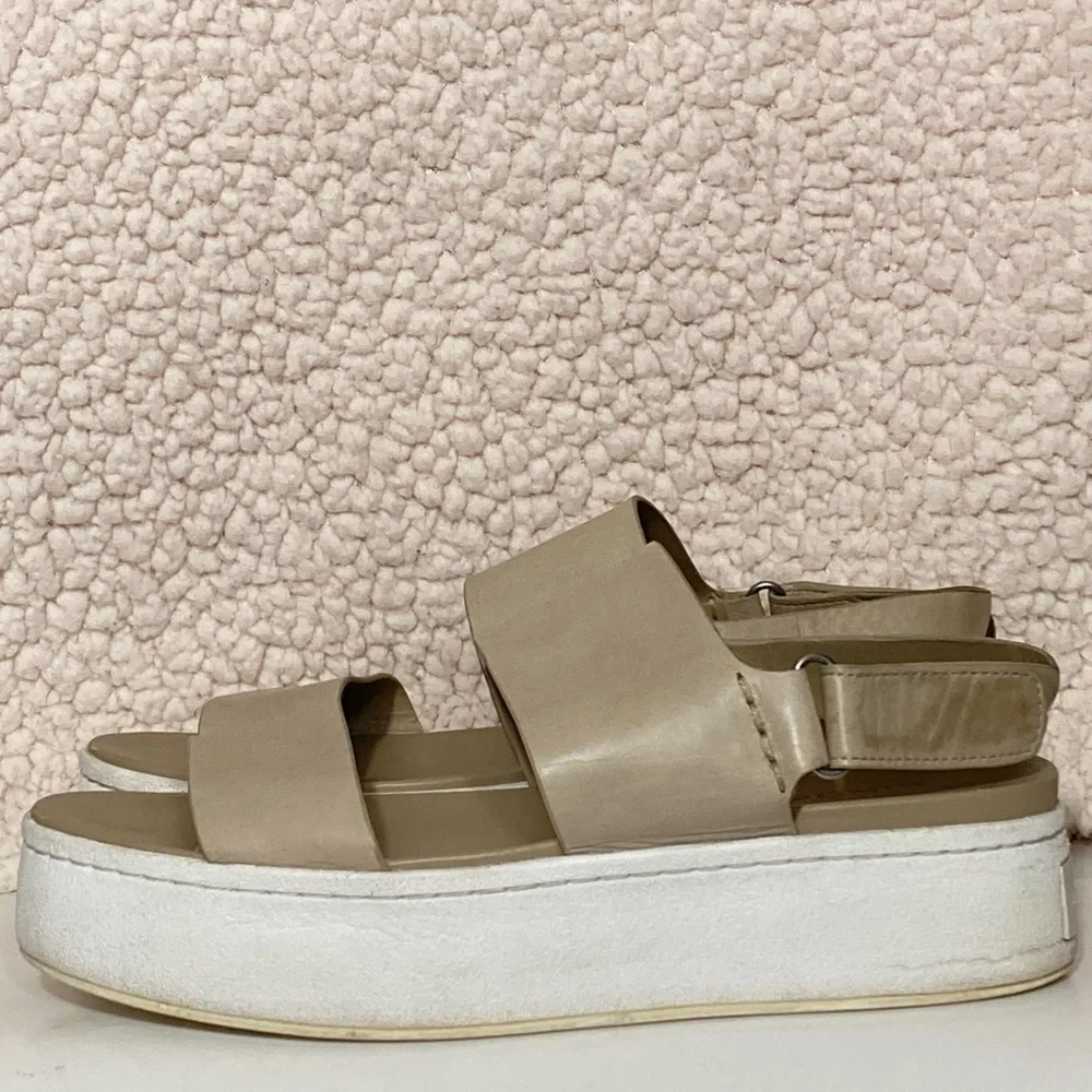 Vince Womens Westport Tan Leather Strap Platform Casual Sandals Shoes SZ 6.5